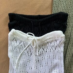 Black and white knit beach cover up flare long pants 2 pack bundle